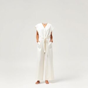 White Cotton Wide Leg Jumpsuit